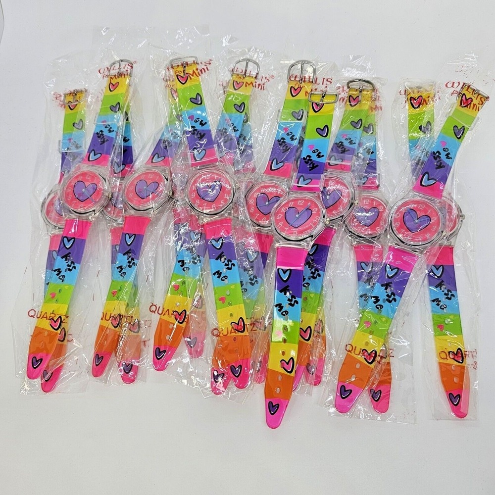 15X Heart Dial 34MM Girl's Women's Watches Multicolor Plastic‎ Band LOT OF 15
